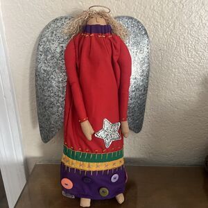 Felt Angel Wall Hang Decor Sign Figure Tin Metal Wings Cherub Philippines 12”